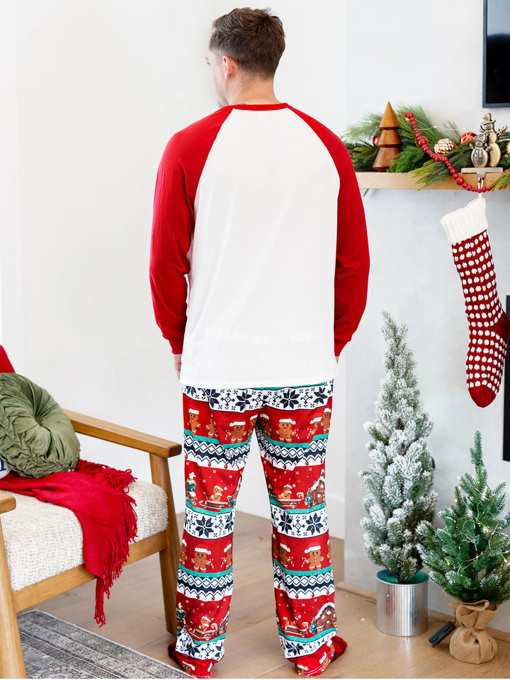 Conjunto de Pijamas em Família Correspondentes para o Natal Estampado com Ginginhas, PJs de Manga Longa com Meias de Natal em Vermelho