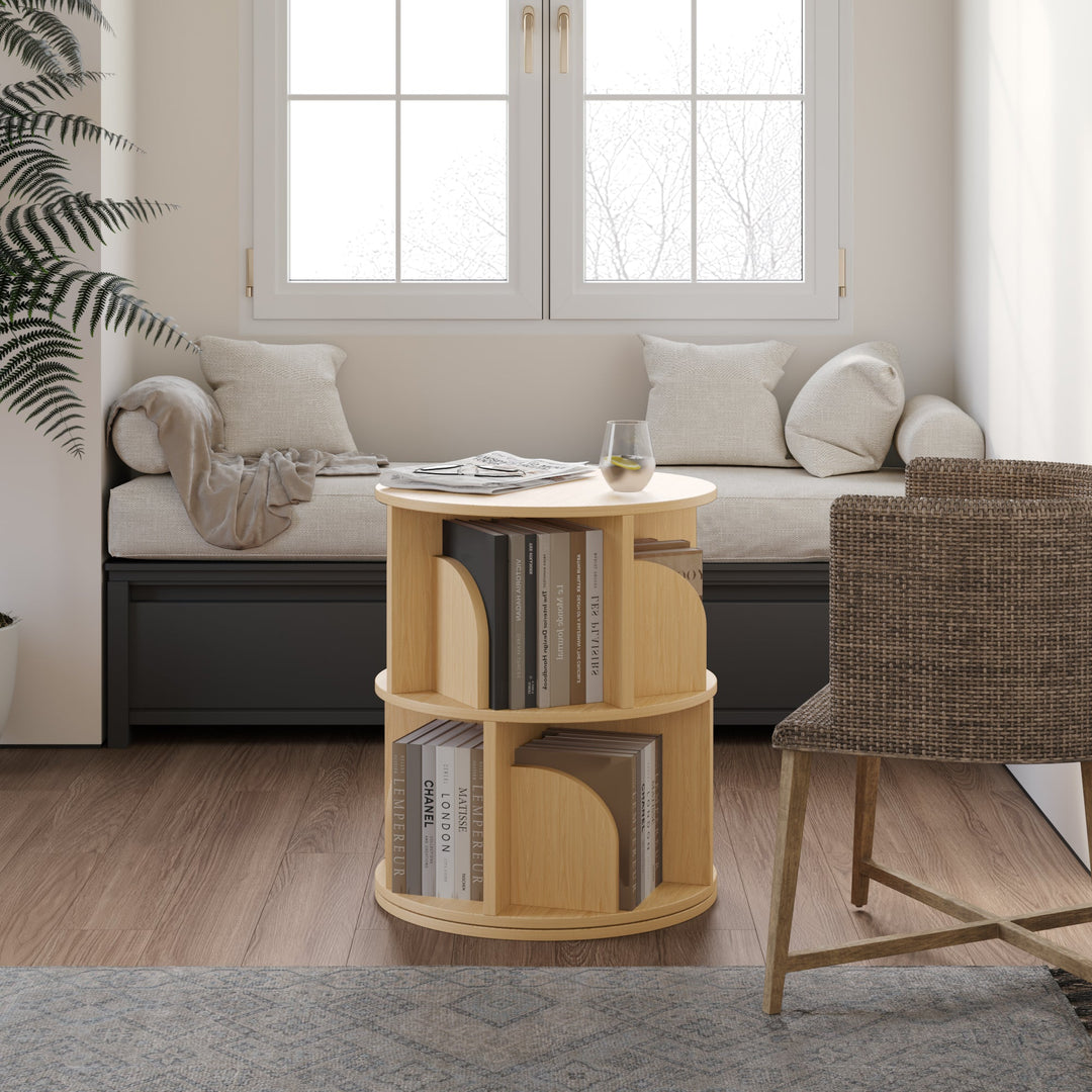 RAZU Vortex Series Circinus Core 360° Estante Giratória em Contraplacado Natural 2 Níveis