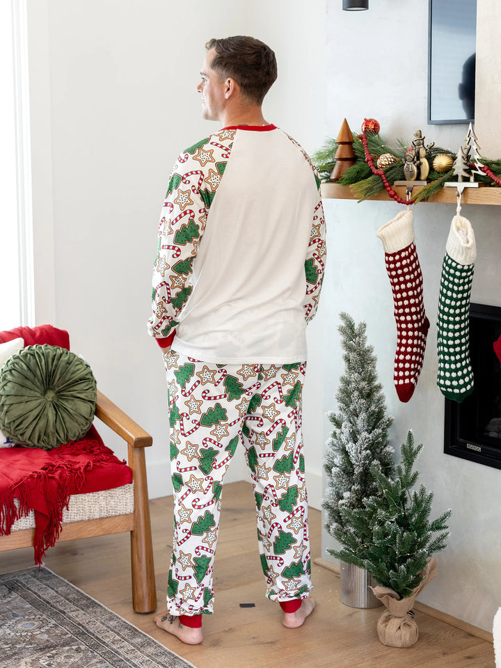 Conjunto de Pijamas em Família a Condizer para o Natal Estampado com Árvore de Natal em Vermelho e Abricot, com Meias de Natal em Abricot