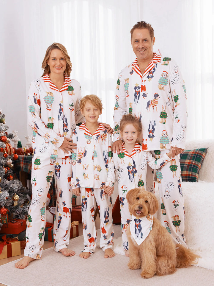 Pijamas de Natal em Família Conjunto de Pijamas com Gola para Cão Fofo e Meias de Natal Light Apricot