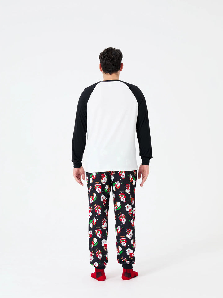 Conjunto de Pijamas em Família para Natal com Estampado de Pai Natal Preto e Branco e Meias de Natal Pretas