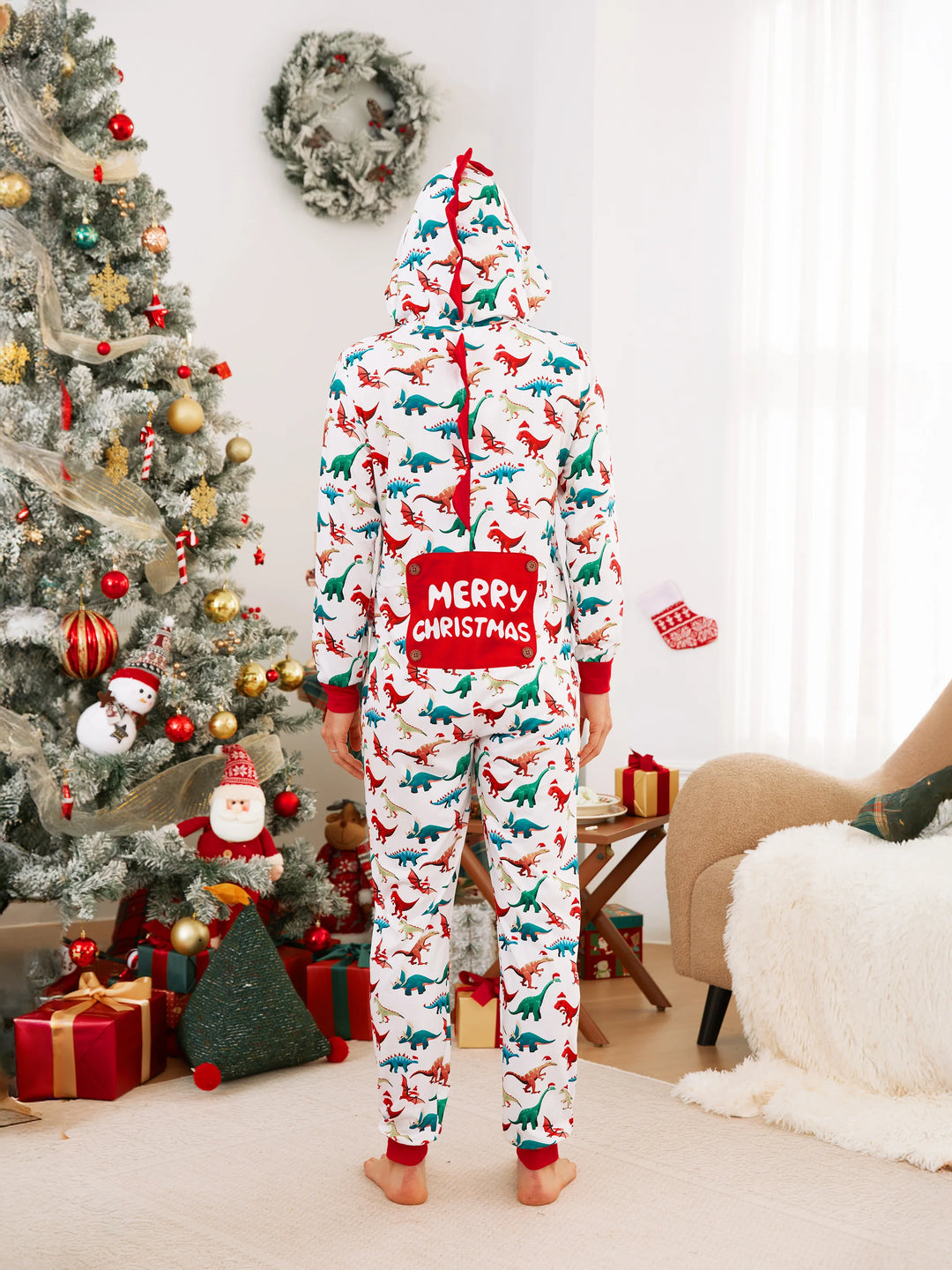 Pijamas de Natal em Família com Design 3D - PJs tipo Onesie com Meias de Natal Multicoloridas