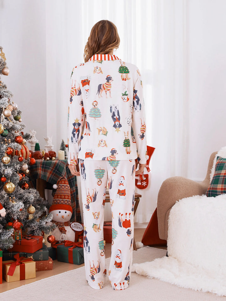 Pijamas de Natal em Família Conjunto de Pijamas com Gola para Cão Fofo e Meias de Natal Light Apricot