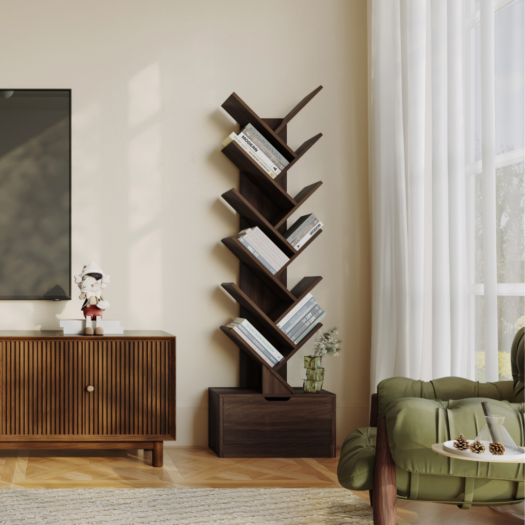 Estante Vertical em Forma de Árvore Razu com Armário de Armazenamento