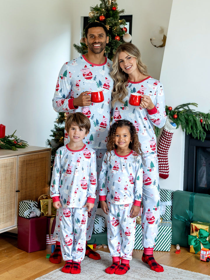 Conjunto de Pijamas de Natal da Peppa Pig para a Família em Branco, com Meias para Combinar