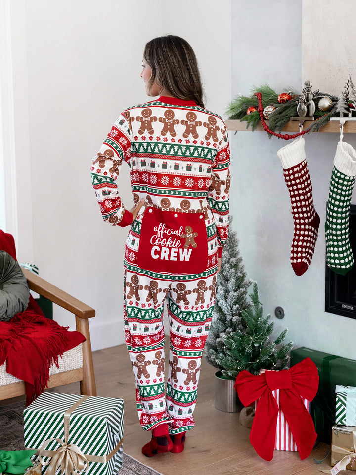 Conjunto de Pijamas Igualitários para a Família no Natal - Pijamas com Estampa de Gengibre e Plaid Temática de Natal, Inclui Meias de Natal - Vermelho