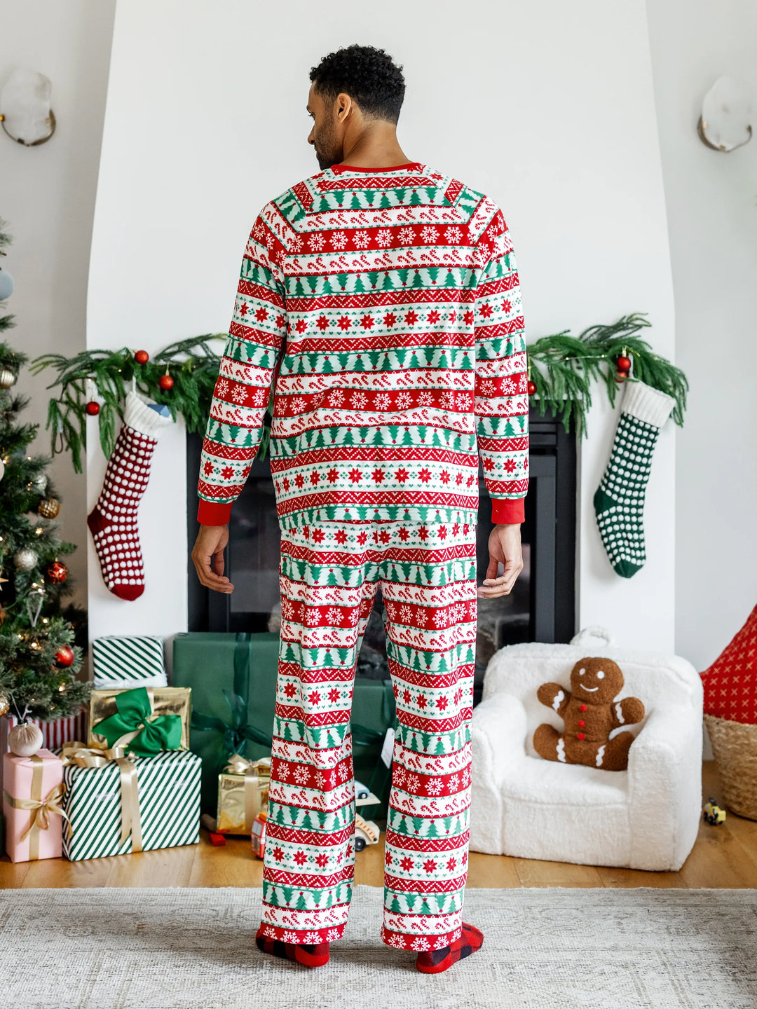 Conjunto de Pijamas Polar em Fleece com Padrão Fair Isle para a Família - Frosty, o Boneco de Neve - Natal - Vermelho