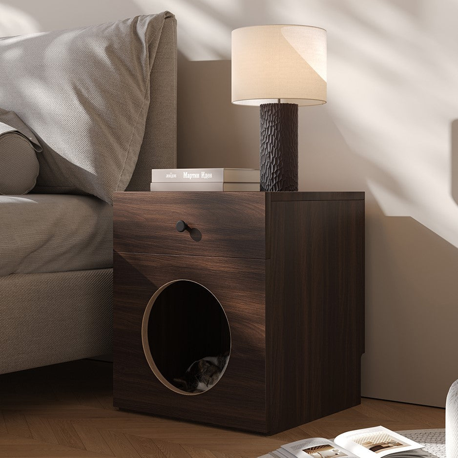 Mesa de Cabeceira em Madeira Razu com Casinha para Gato