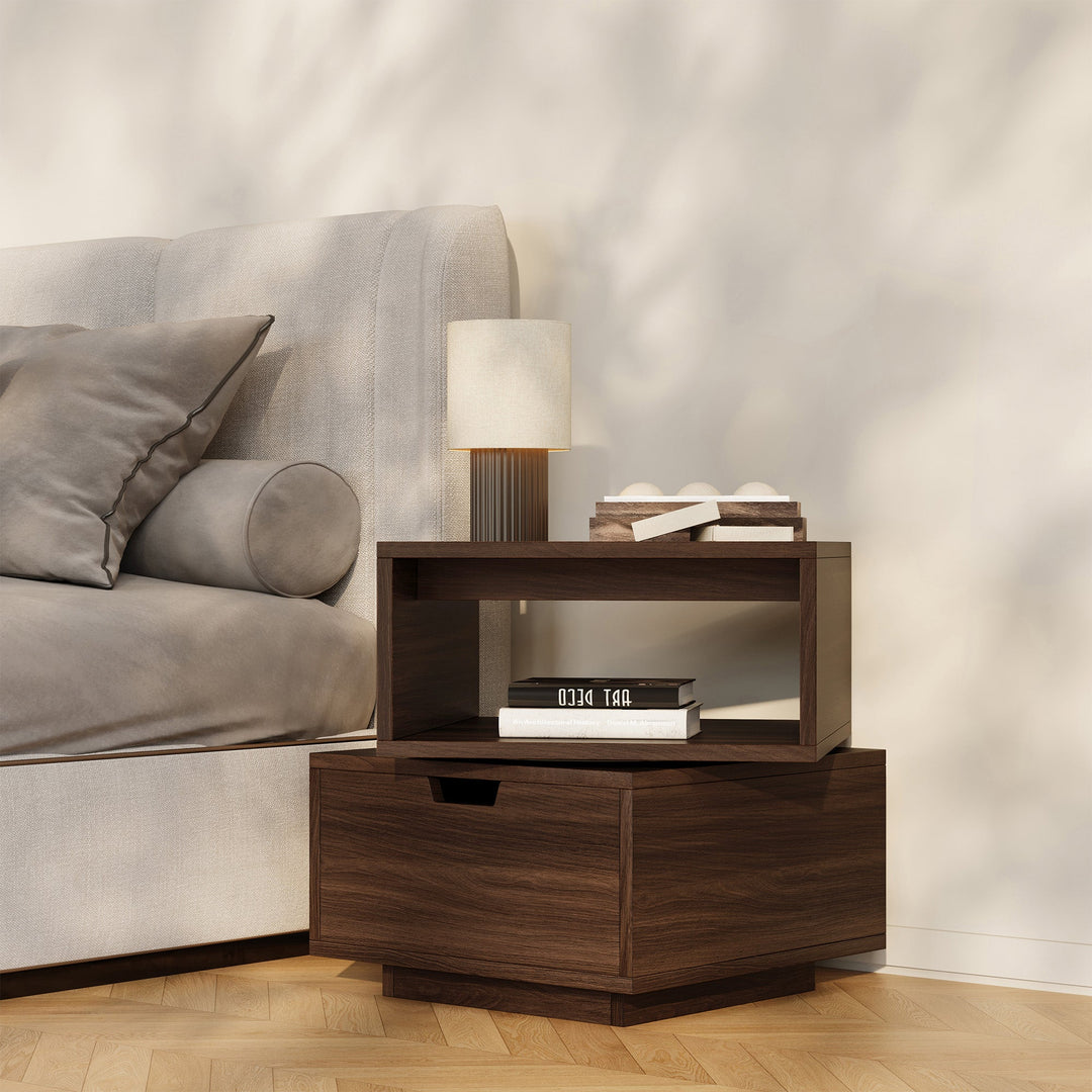 Razu Mesa de Cabeceira Giratória Quadrada de 2 Níveis