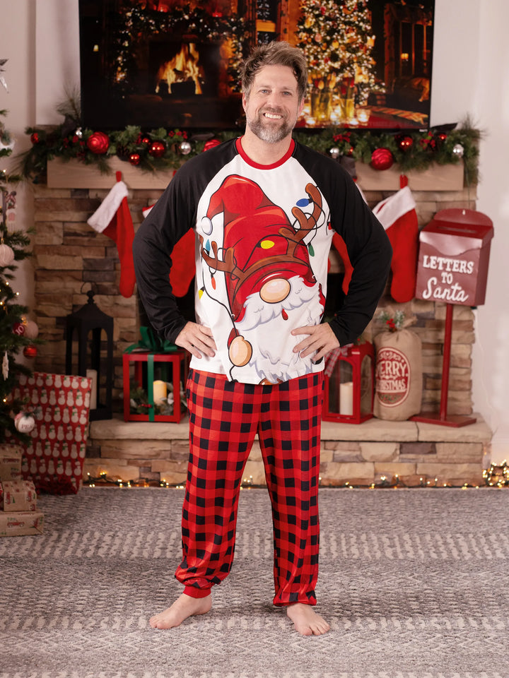 Conjuntos de Pijamas de Natal para Família com Impressão do Pai Natal e Mangas Raglan, incluindo Meias de Natal (Certificação de Segurança SGS) Vermelho