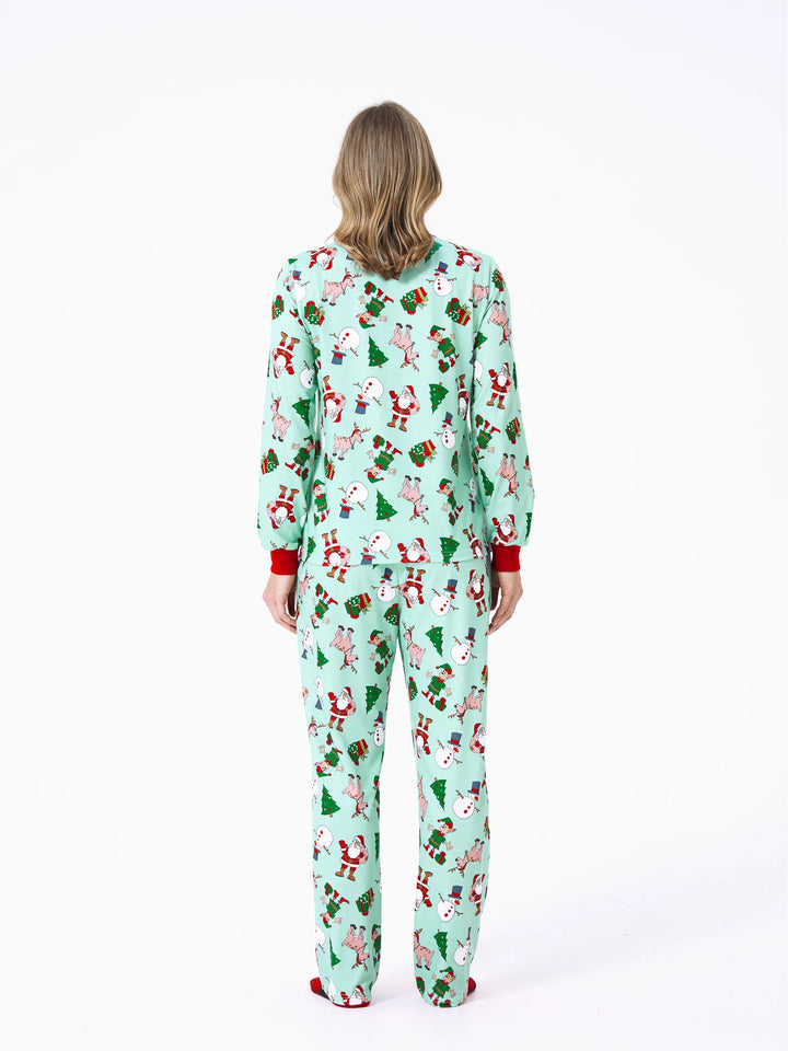 Conjunto de Pijamas de Natal Coordinate para Família com Estampa de Renas e Meias de Natal Verde Claro