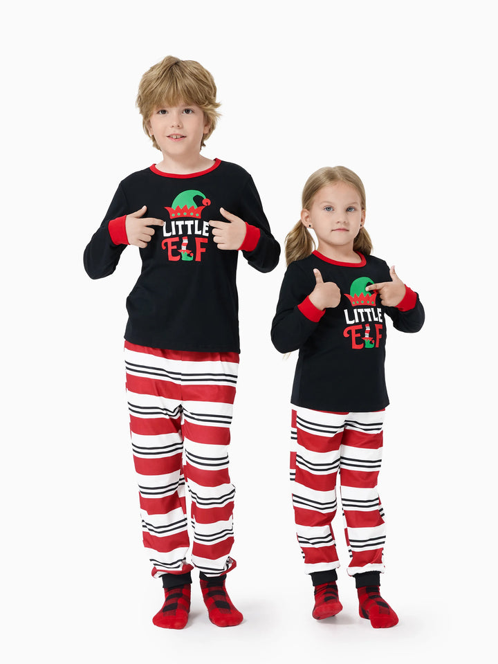 Conjunto de Pijamas Coincidentes para a Família com Estampa de Elfo e Meias de Natal em Preto