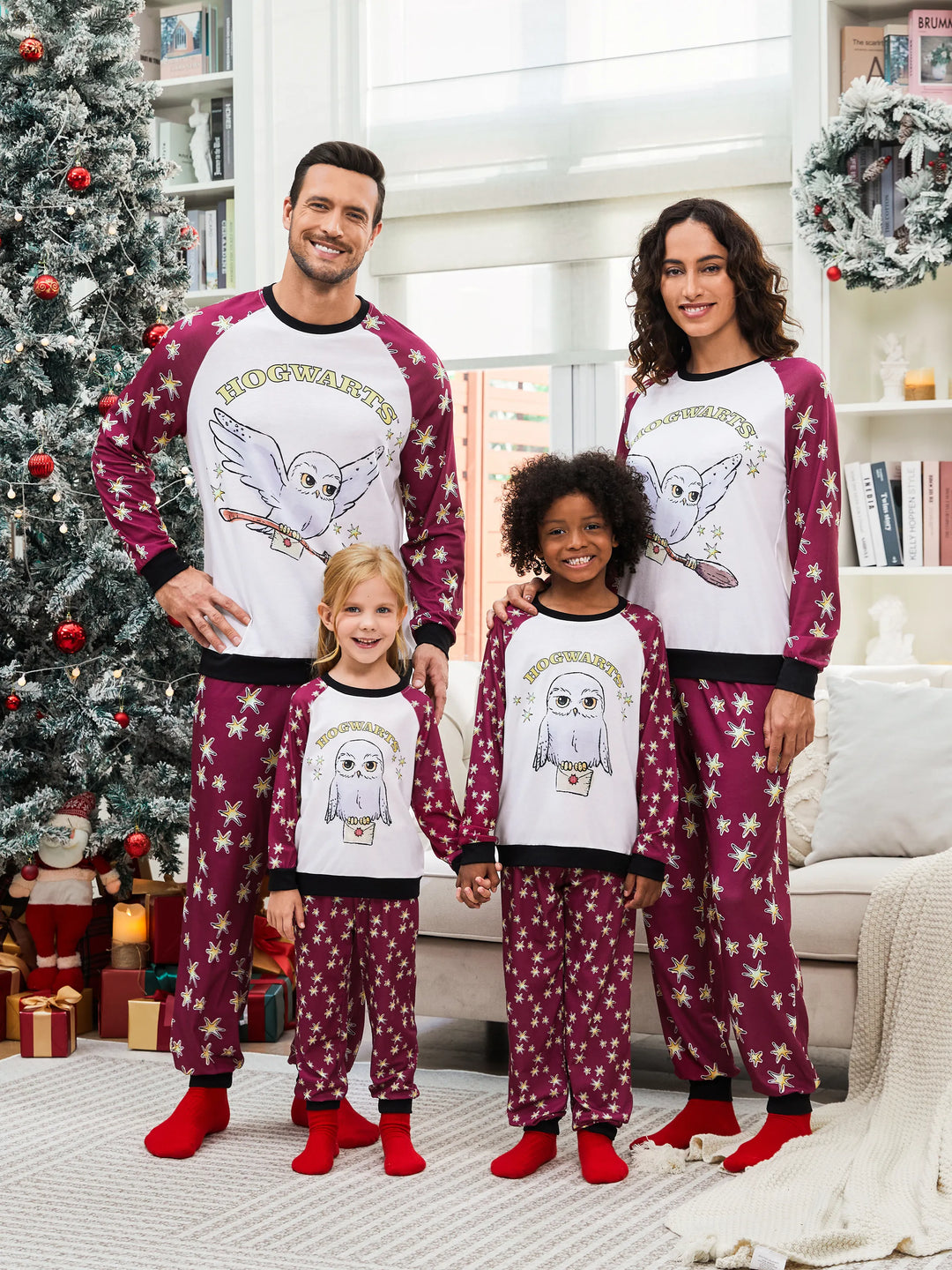 Conjuntos de Pijamas de Natal Matching da Família Harry Potter com Estampa da Hedwig e Meias de Natal