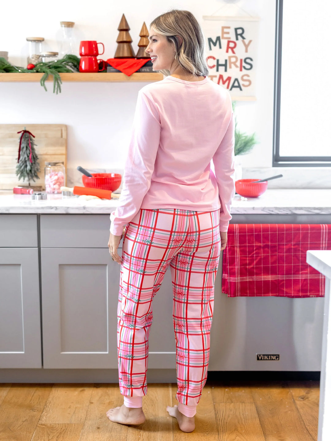 Conjunto de Pijamas Ajustados em Algodão Orgânico Rosa Barbie Christmas Mommy