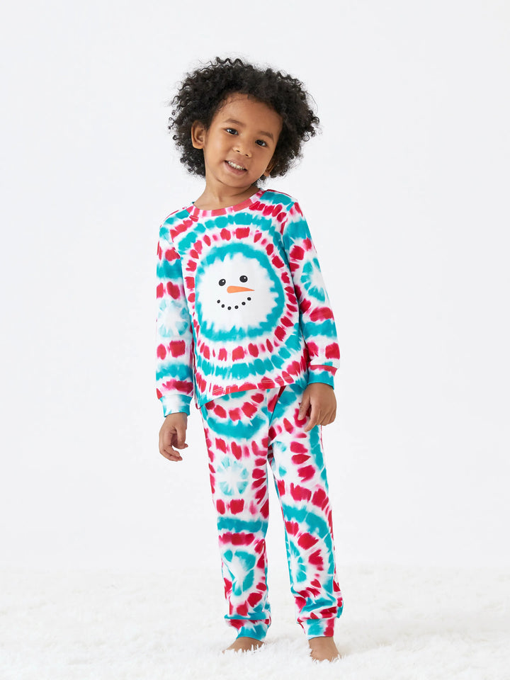 Conjuntos de Pijamas Coloridos Matchy para a Família com Impressão de Boneco de Neve de Natal e Meias Natalícias Multi-coras