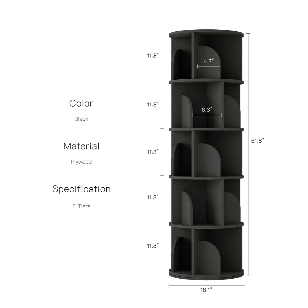 RAZU Série Vortex Circinus Core Estante Giratória 360° em Contraplacado Preto 5 Níveis