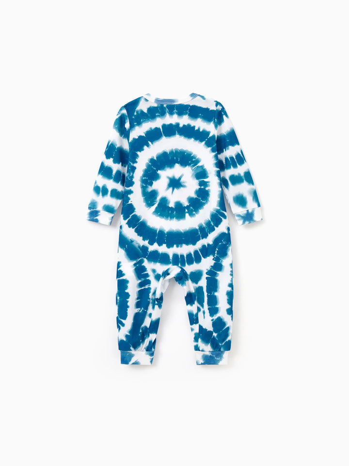 Conjunto de Pajamas de Natal em Família com Estampa de Boneco de Neve em Tie-dye Azul com Meias de Natal Azul Escuro