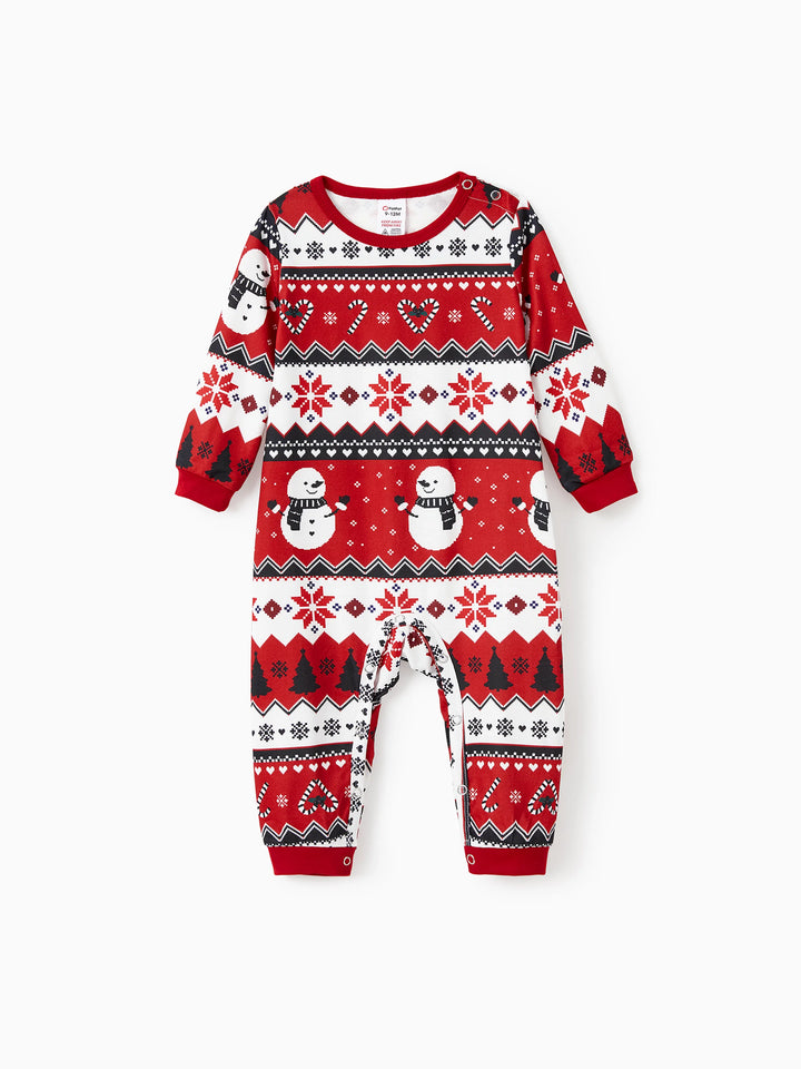 Conjunto de Pijamas de Natal para Famílias com Impressão de Boneco de Neve – PJs de Manga Longa com Meias de Natal – Preto