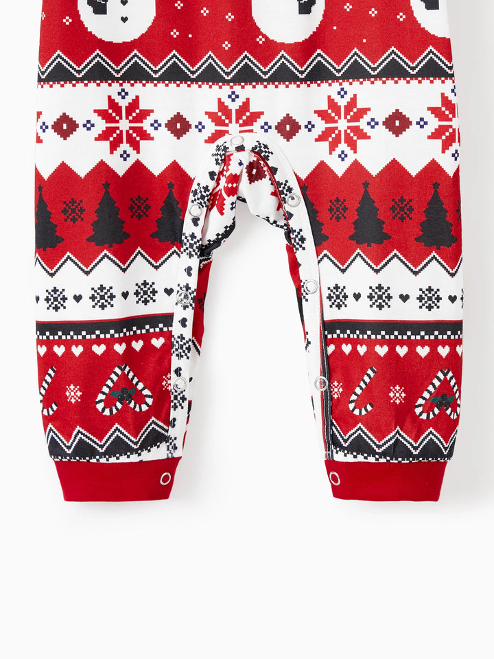 Conjunto de Pijamas de Natal para Famílias com Impressão de Boneco de Neve – PJs de Manga Longa com Meias de Natal – Preto