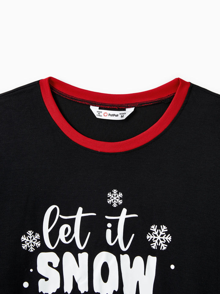 Conjunto de Pijamas de Natal para Famílias com Impressão de Boneco de Neve – PJs de Manga Longa com Meias de Natal – Preto