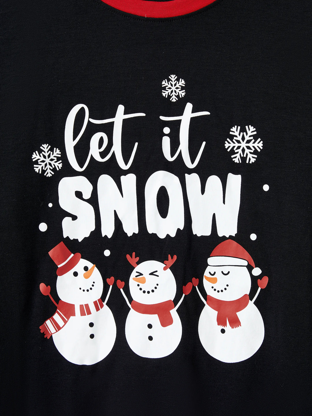 Conjunto de Pijamas de Natal para Famílias com Impressão de Boneco de Neve – PJs de Manga Longa com Meias de Natal – Preto