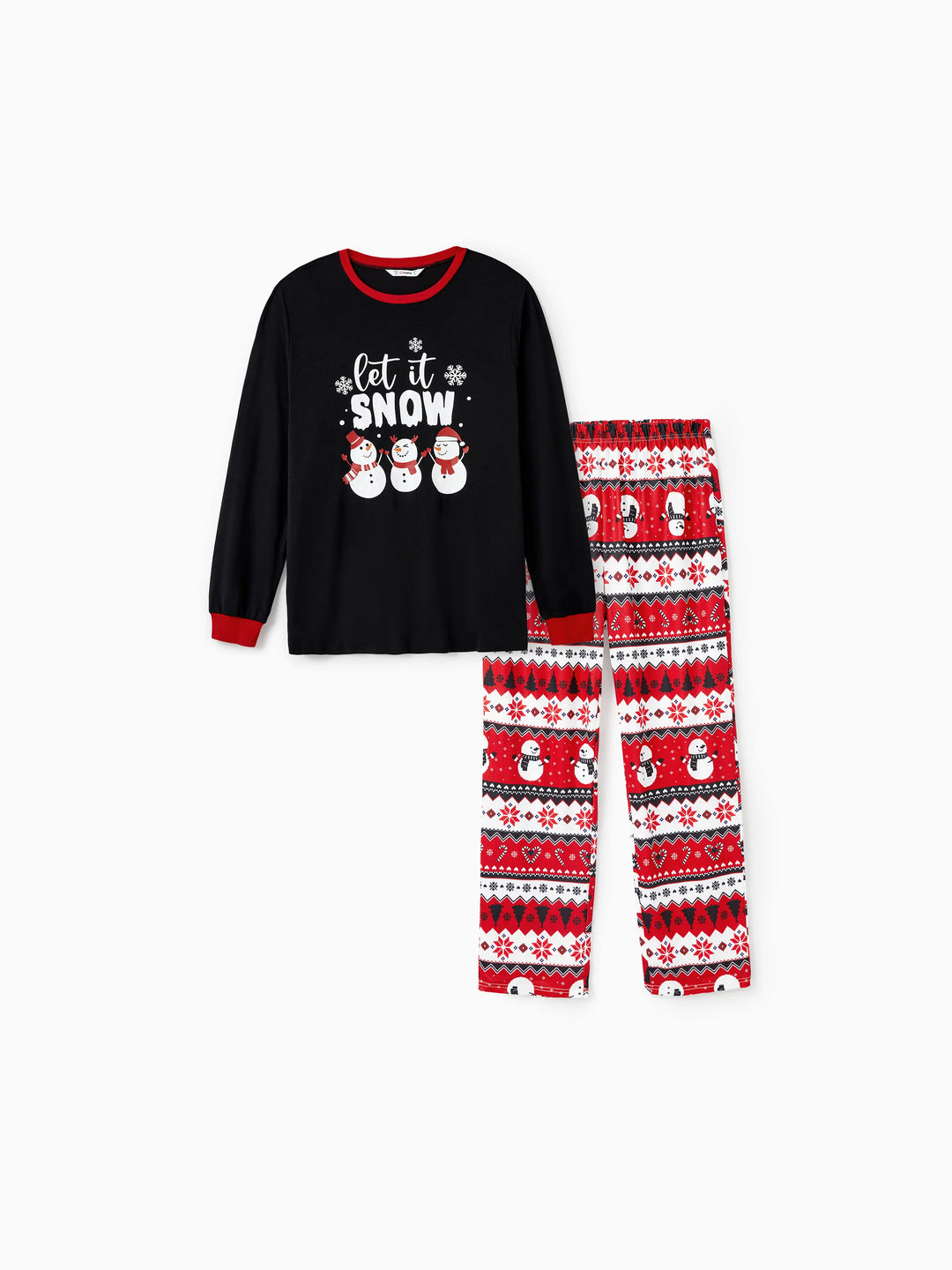 Conjunto de Pijamas de Natal para Famílias com Impressão de Boneco de Neve – PJs de Manga Longa com Meias de Natal – Preto