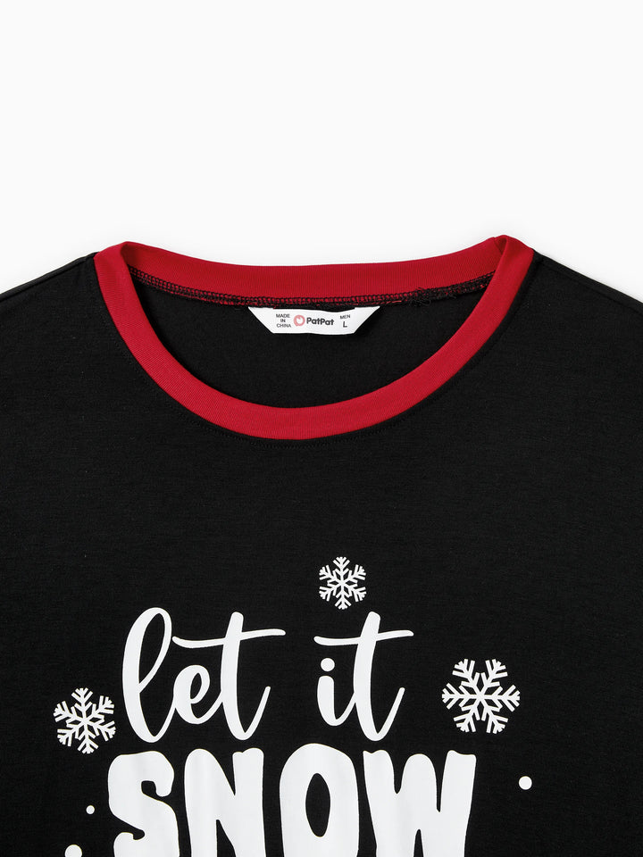 Conjunto de Pijamas de Natal para Famílias com Impressão de Boneco de Neve – PJs de Manga Longa com Meias de Natal – Preto