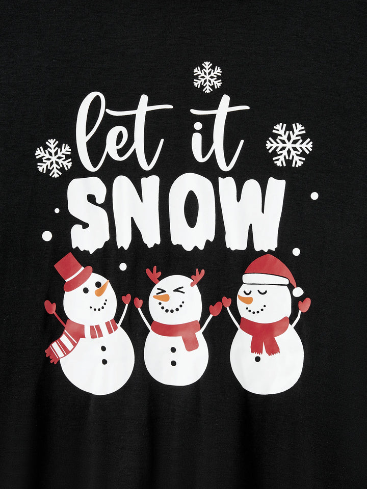 Conjunto de Pijamas de Natal para Famílias com Impressão de Boneco de Neve – PJs de Manga Longa com Meias de Natal – Preto