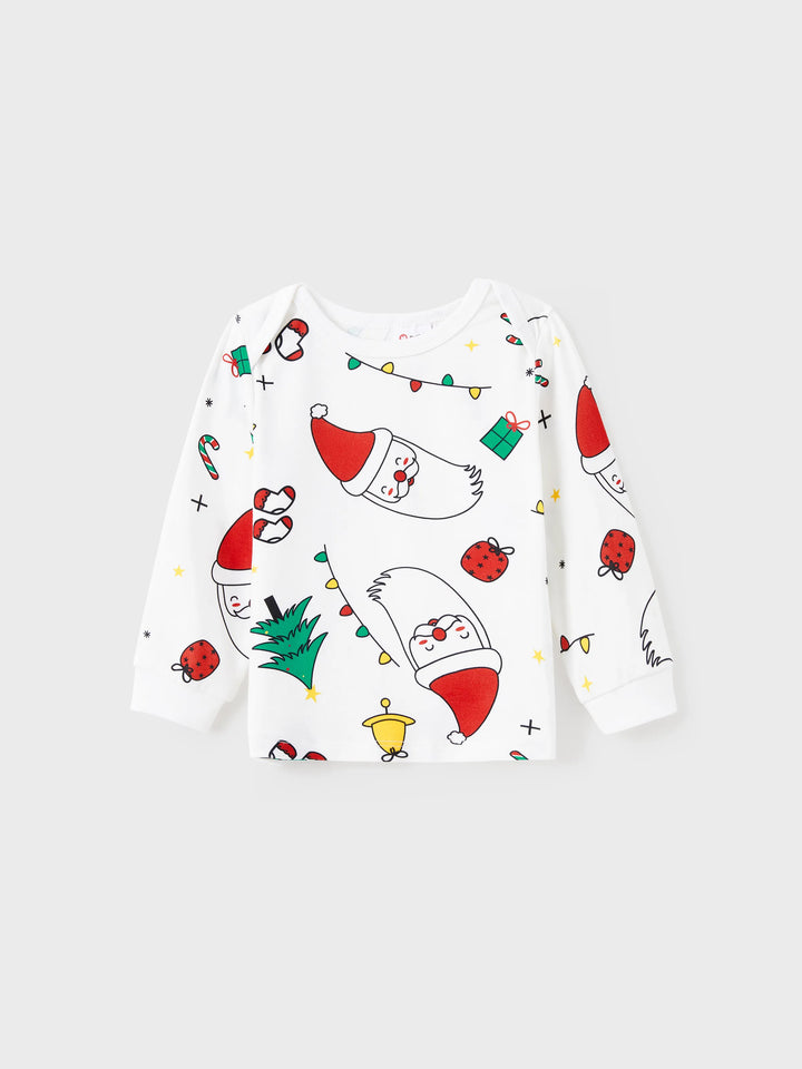 Conjunto de Pijamas de Manga Longa em Tema Colorido de Festival de Natal para a Família, com Meias de Natal Brancas