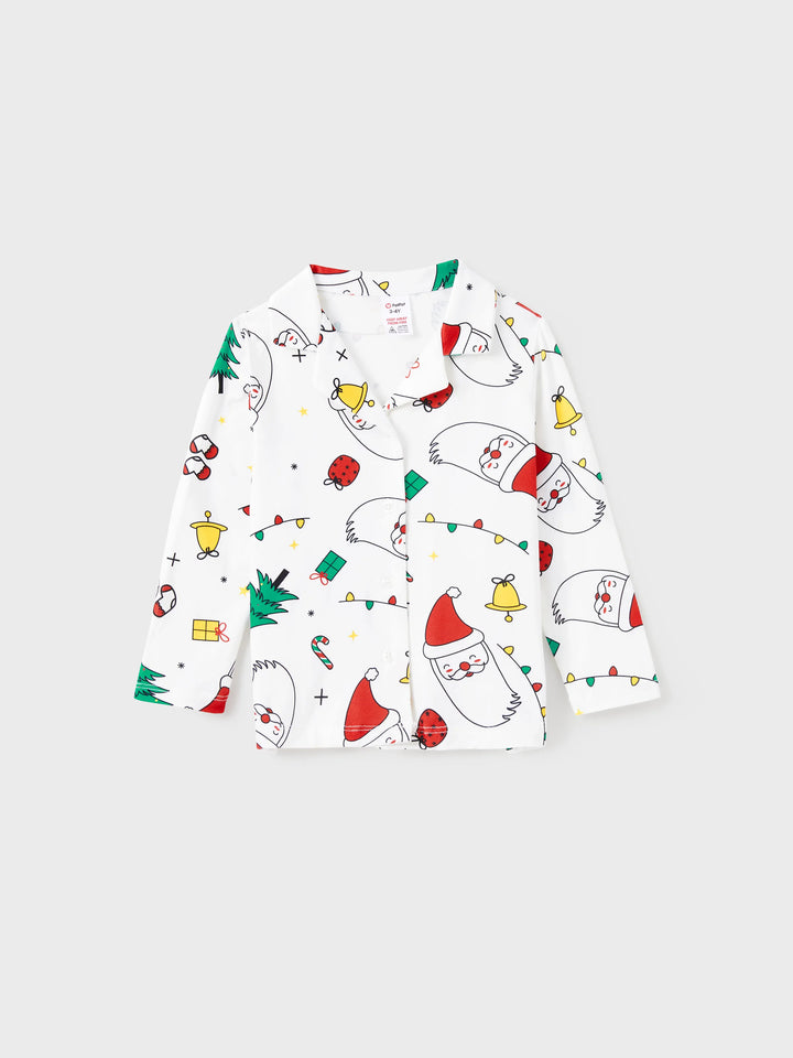 Conjunto de Pijamas de Manga Longa em Tema Colorido de Festival de Natal para a Família, com Meias de Natal Brancas