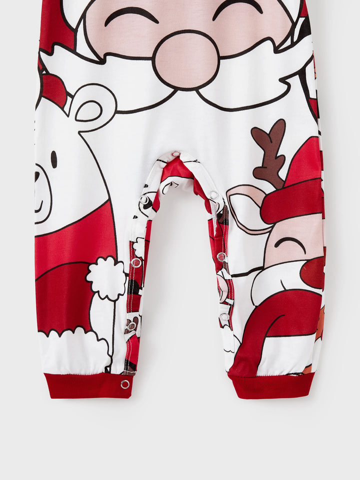 Conjuntos de Pijamas em Branco com Estampa de Pai Natal e Boneco de Neve para toda a Família - T-Shirts de Manga Curta e Calças Curtas Coordenadas
