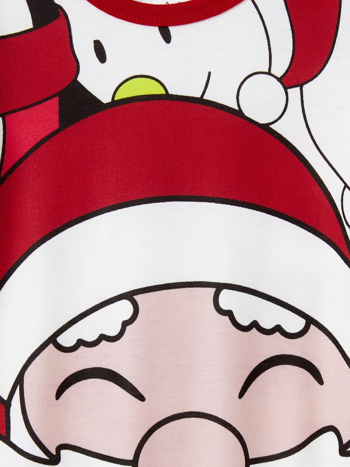 Conjuntos de Pijamas em Branco com Estampa de Pai Natal e Boneco de Neve para toda a Família - T-Shirts de Manga Curta e Calças Curtas Coordenadas