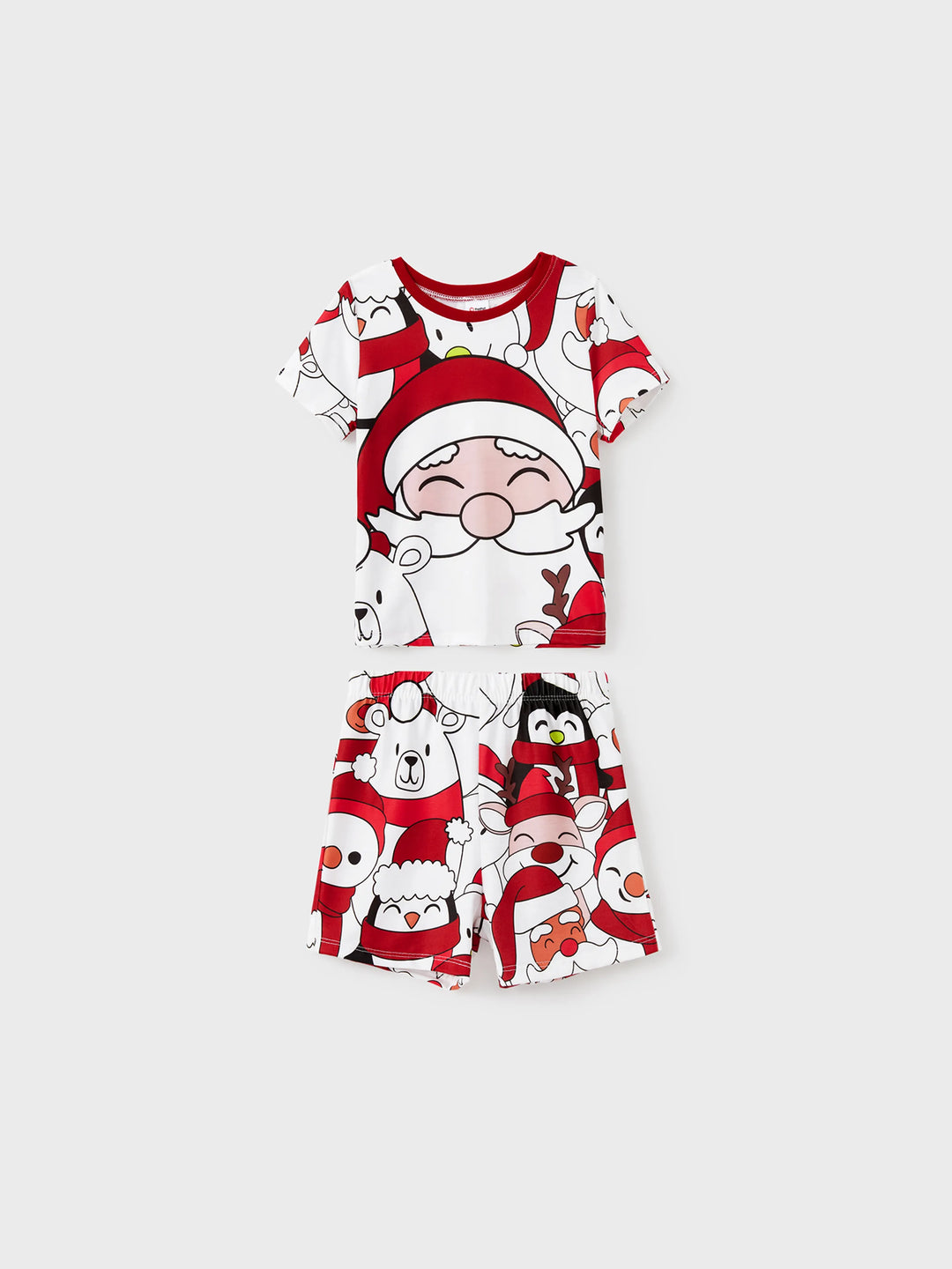 Conjuntos de Pijamas em Branco com Estampa de Pai Natal e Boneco de Neve para toda a Família - T-Shirts de Manga Curta e Calças Curtas Coordenadas