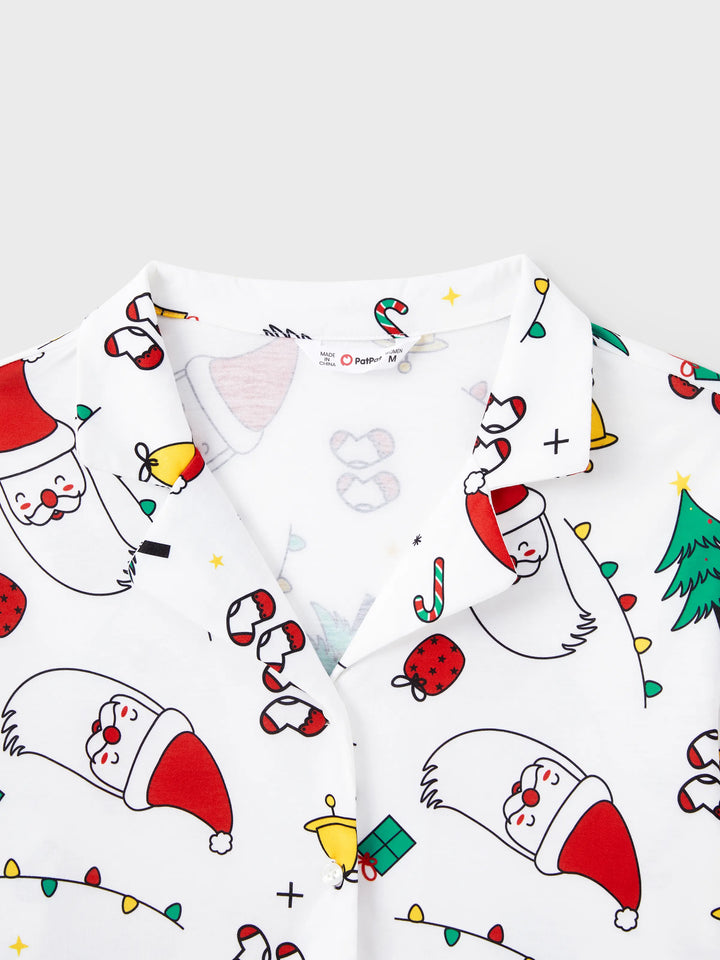 Conjunto de Pijamas de Manga Longa em Tema Colorido de Festival de Natal para a Família, com Meias de Natal Brancas