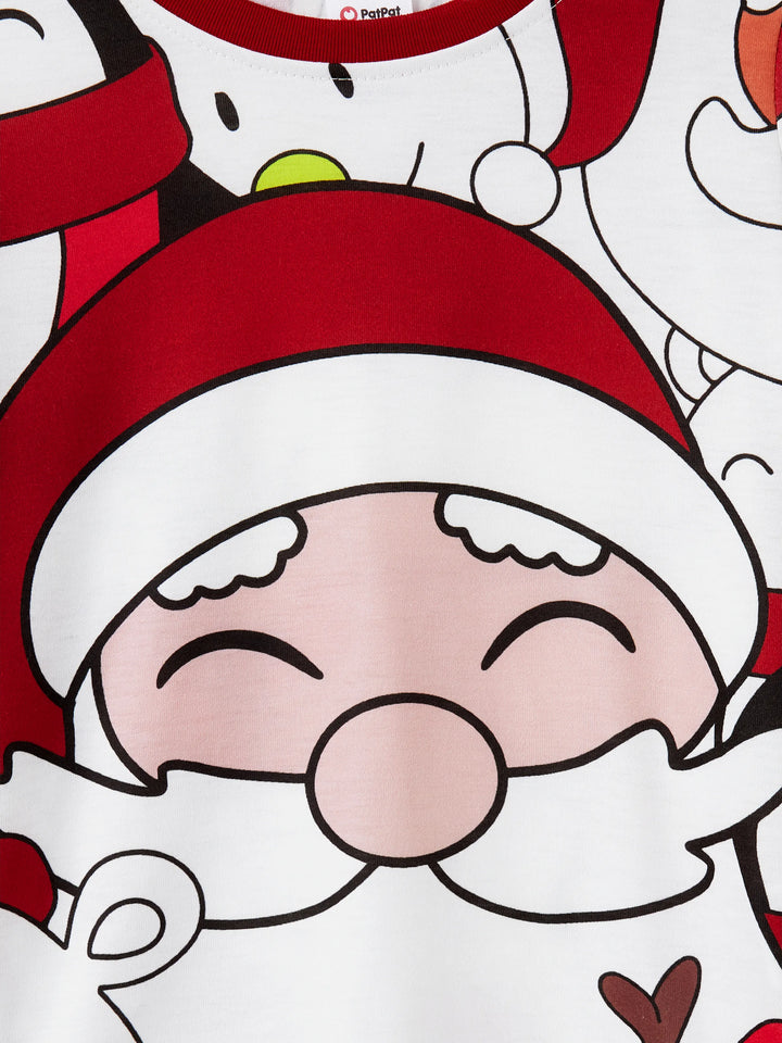 Conjuntos de Pijamas em Branco com Estampa de Pai Natal e Boneco de Neve para toda a Família - T-Shirts de Manga Curta e Calças Curtas Coordenadas