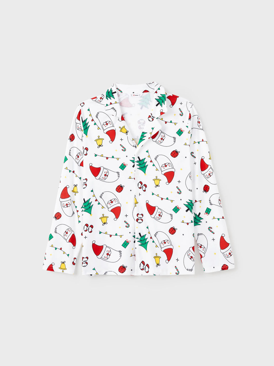 Conjunto de Pijamas de Manga Longa em Tema Colorido de Festival de Natal para a Família, com Meias de Natal Brancas