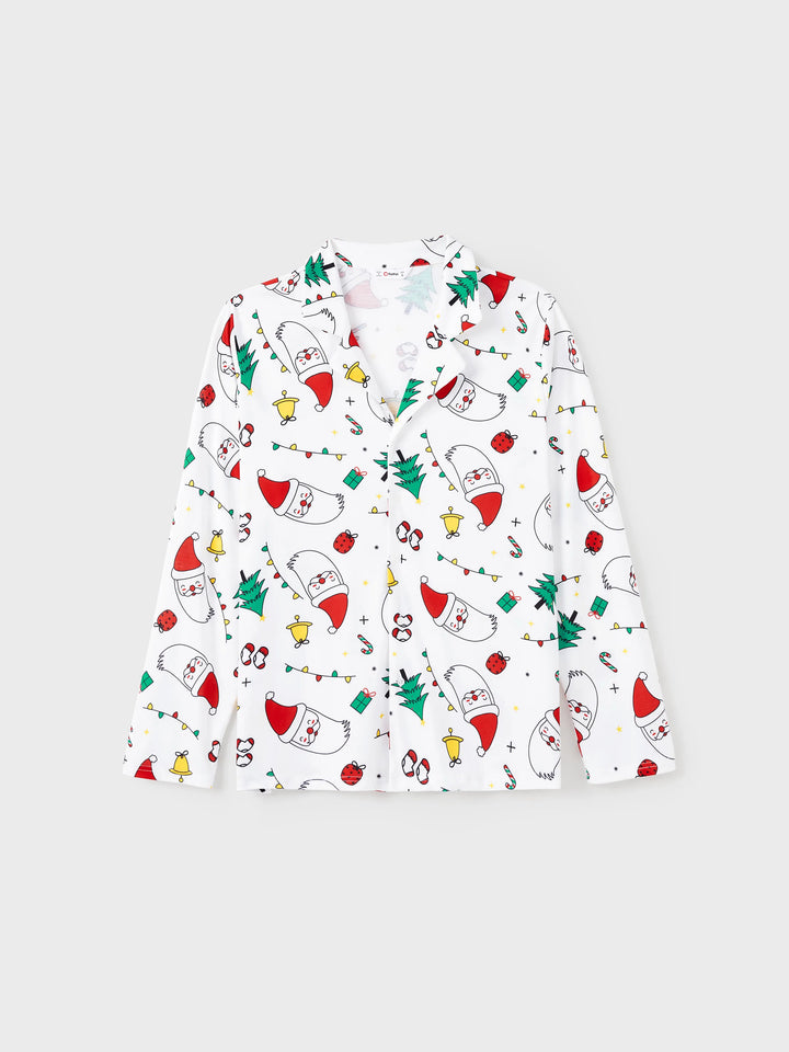 Conjunto de Pijamas de Manga Longa em Tema Colorido de Festival de Natal para a Família, com Meias de Natal Brancas