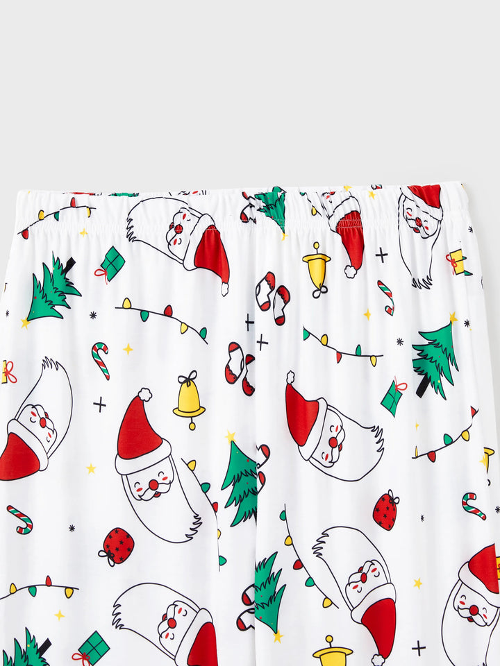 Conjunto de Pijamas de Manga Longa em Tema Colorido de Festival de Natal para a Família, com Meias de Natal Brancas