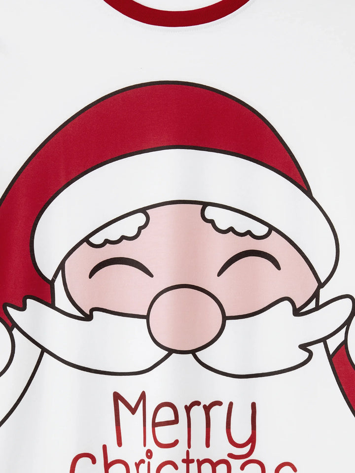 Conjuntos de Pijamas em Branco com Estampa de Pai Natal e Boneco de Neve para toda a Família - T-Shirts de Manga Curta e Calças Curtas Coordenadas
