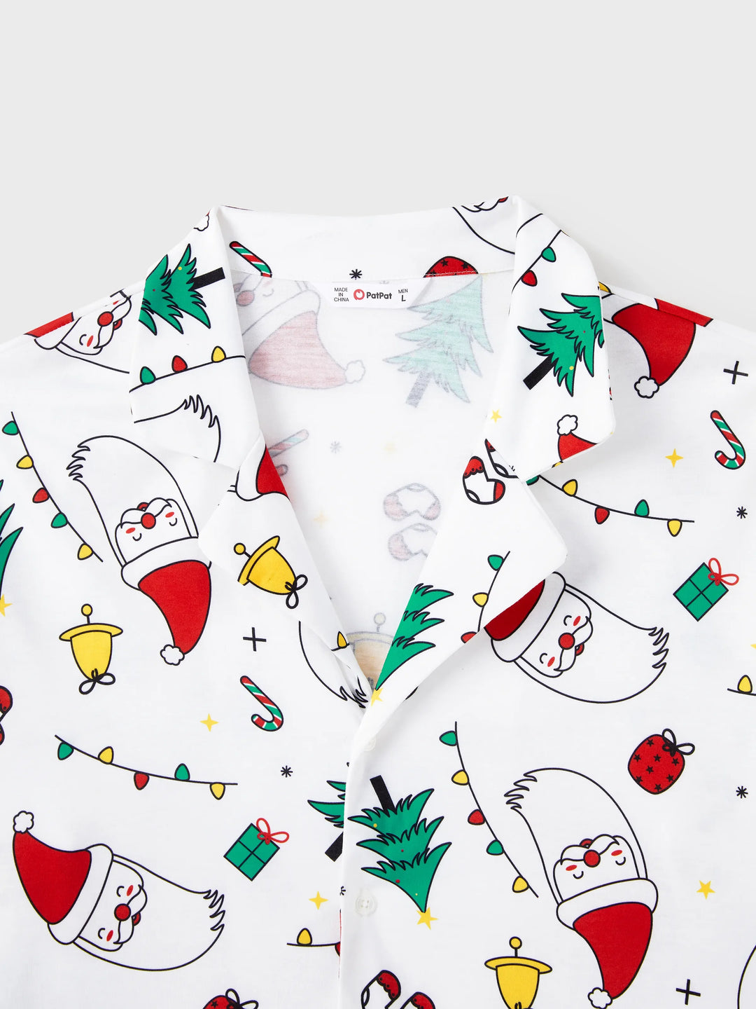 Conjunto de Pijamas de Manga Longa em Tema Colorido de Festival de Natal para a Família, com Meias de Natal Brancas
