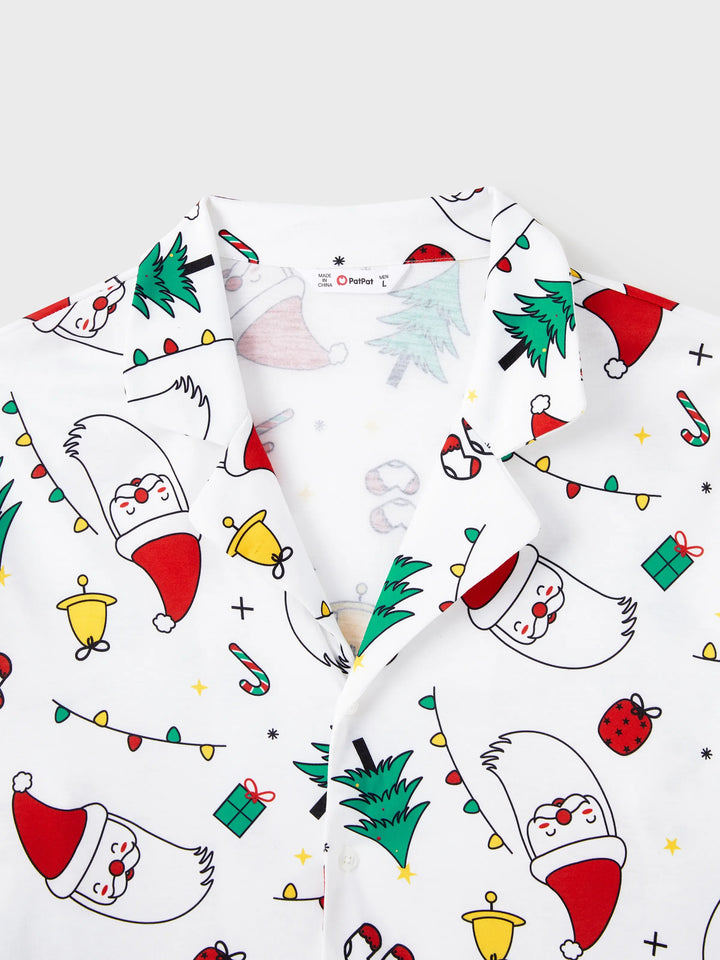 Conjunto de Pijamas de Manga Longa em Tema Colorido de Festival de Natal para a Família, com Meias de Natal Brancas
