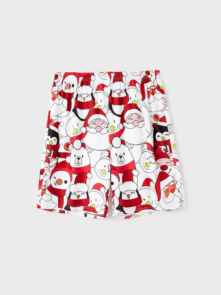 Conjuntos de Pijamas em Branco com Estampa de Pai Natal e Boneco de Neve para toda a Família - T-Shirts de Manga Curta e Calças Curtas Coordenadas