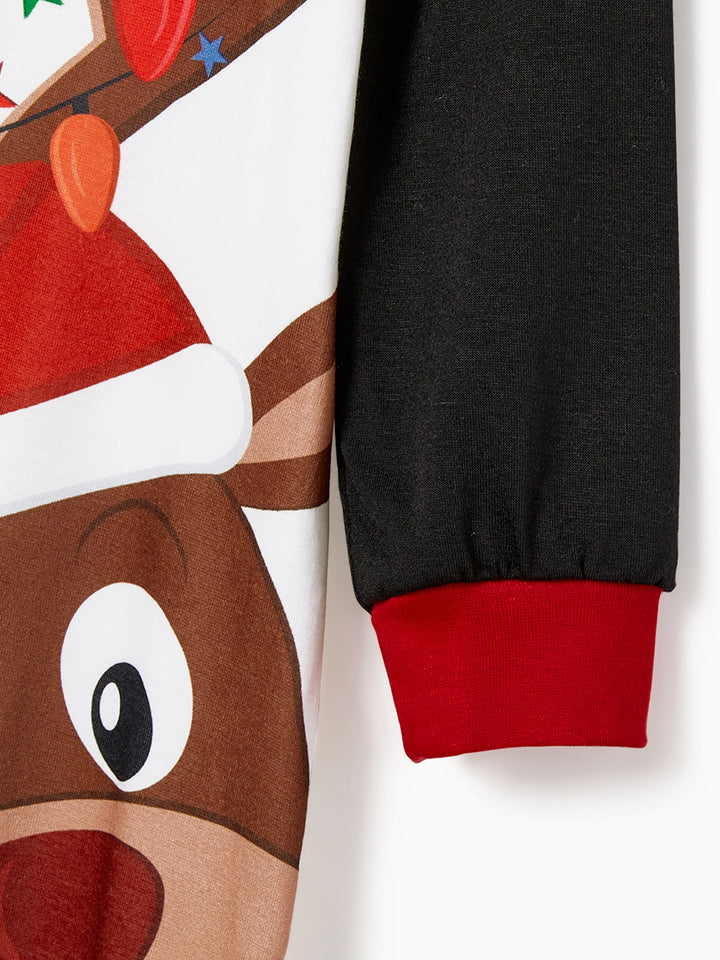 Conjuntos de Pijamas para a Família com Estampa de Renas de Natal e Meias de Natal Pretas