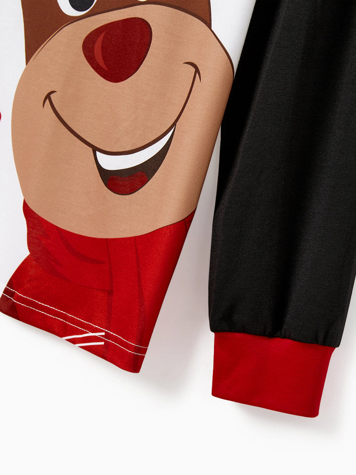 Conjuntos de Pijamas para a Família com Estampa de Renas de Natal e Meias de Natal Pretas