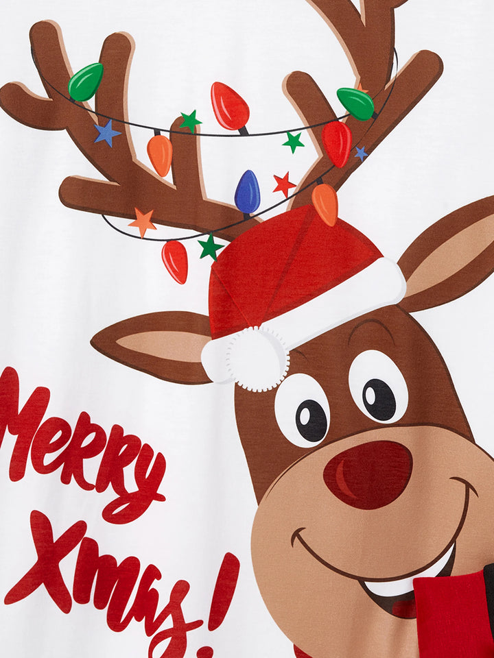 Conjuntos de Pijamas para a Família com Estampa de Renas de Natal e Meias de Natal Pretas