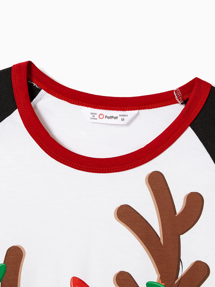 Conjuntos de Pijamas para a Família com Estampa de Renas de Natal e Meias de Natal Pretas