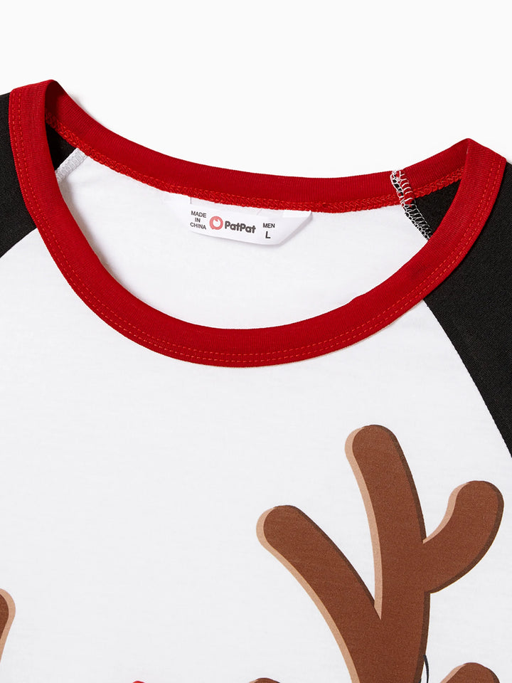 Conjuntos de Pijamas para a Família com Estampa de Renas de Natal e Meias de Natal Pretas