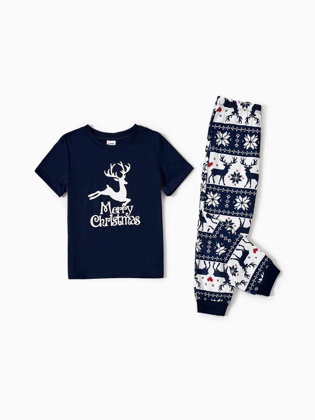 Pijamas de Família em Conjunto com Estampa de Renas de Natal que Brilham no Escuro, com Meias de Natal, Azul Escuro