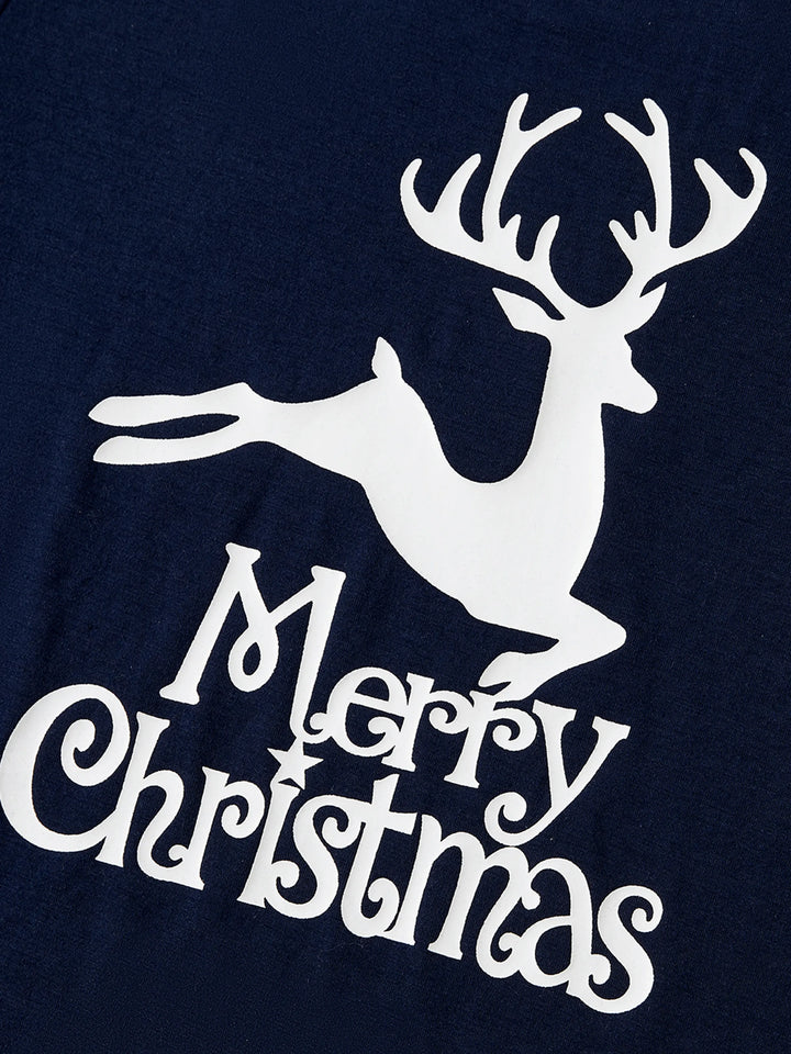 Pijamas de Família em Conjunto com Estampa de Renas de Natal que Brilham no Escuro, com Meias de Natal, Azul Escuro