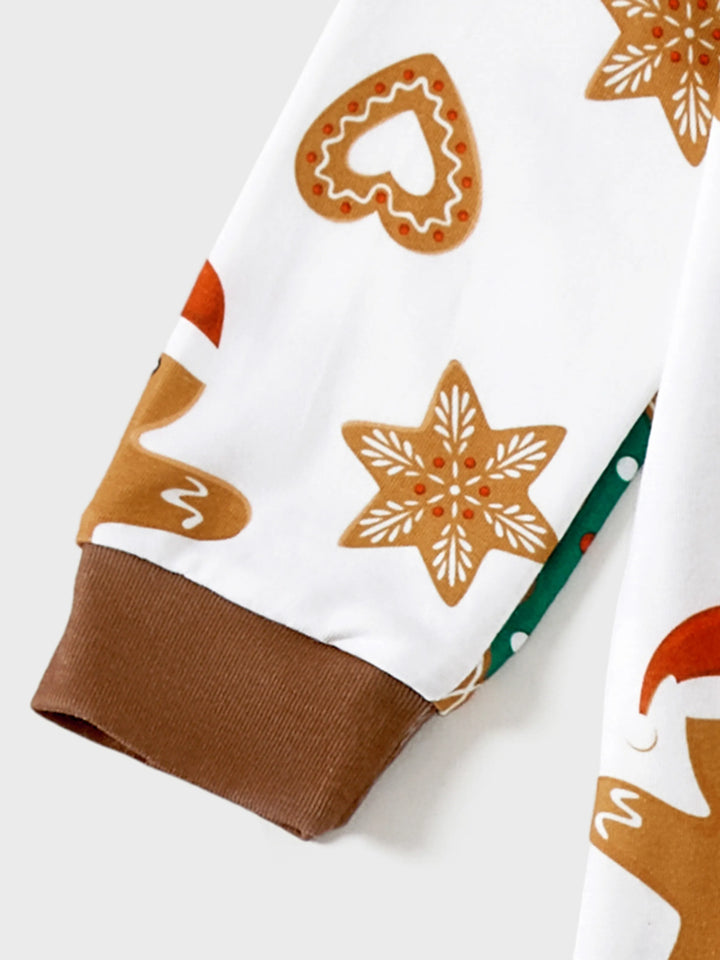 Conjunto de Pijamas de Manga Longa Combináveis para a Família, com Impressão Total de Pai Natal e Árvore de Natal, incluindo Meias de Natal em Estampa de Gengibre.